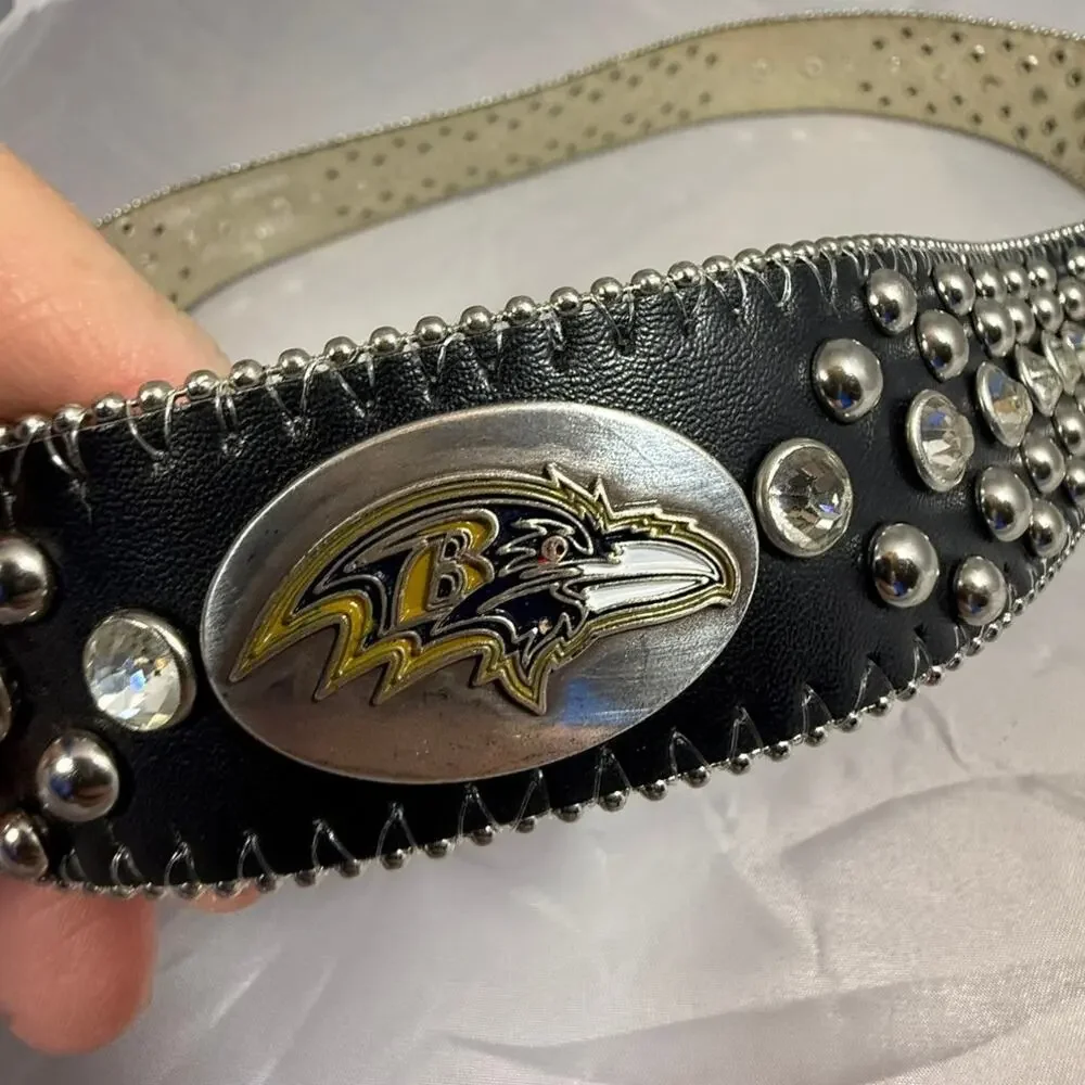 Baltimore Ravens NFL Studded Rhinestone Western Belt Black Leather